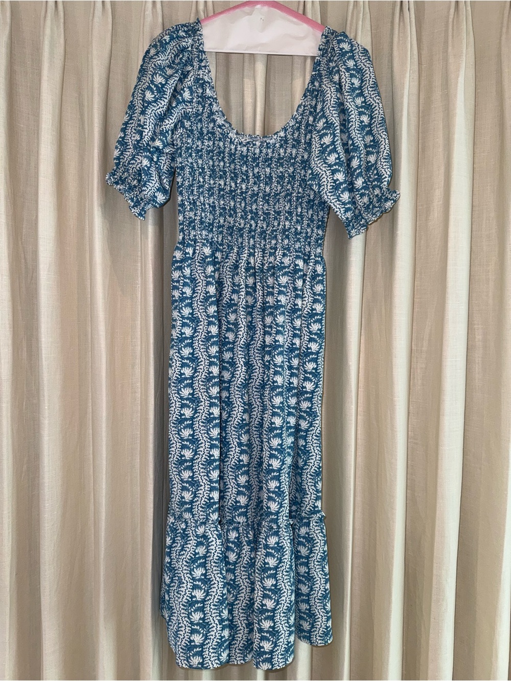 Hill House Blue and White Smocked Midi Dress